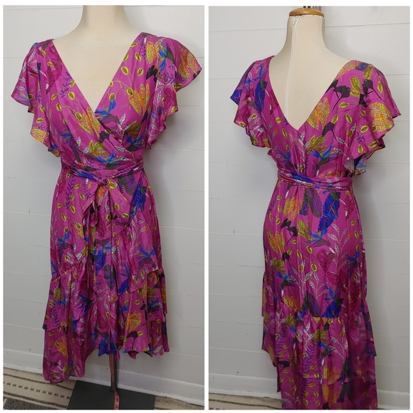 Tanya Taylor Dita silk wrap dress size 4 - Picture 4 of 11